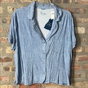 American Eagle Outfitters x Aerie Light Blue Short-Sleeve Denim Print Pajama Top